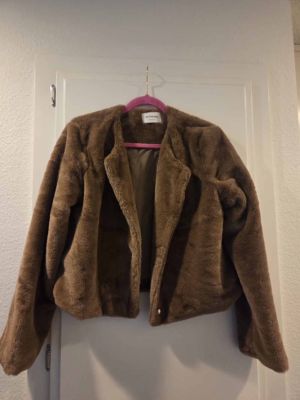 Active USA Plush Faux Fur Jacket in Chestnut Brown
